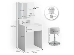 Vicco Schminktisch Ruben Weiß 60 cm mit LED Beleuchtung und Hocker