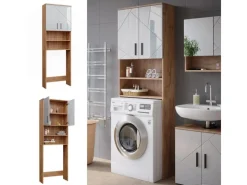 Vicco Waschmaschinenschrank Irma Weiß Hochglanz/Goldkraft Eiche 64 x 191 cm