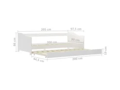 vidaXL Ausziehsofa Bettgestell Weiß Kiefernholz 90x200 cm617156