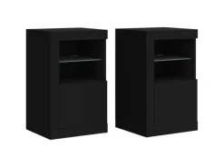 vidaXL Beistellschränke mit LED-Leuchten 2 Stk Schwarz Holzwerkstoff