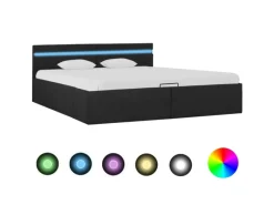 vidaXL Bett mit Bettkasten Hydraulisch LED Dunkelgrau Stoff 180x200 cm619367
