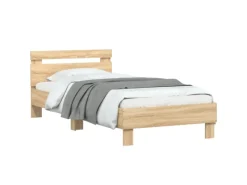 Betten^vidaXL Bettgestell mit Kopfteil und LED-Leuchten Sonoma-Eiche 90x190cm 838745