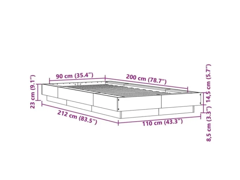 vidaXL Bettgestell mit LED 90x200 cm Holzwerkstoff 3281120