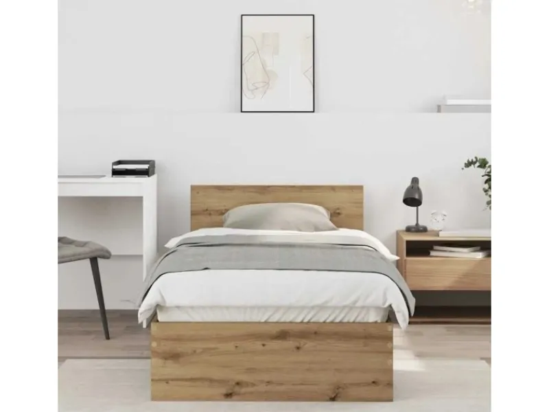 Betten^vidaXL Bettrahmen mit Kopfteil Artisan-Eiche 90 x 200 cm Holzwerkstoff 871655