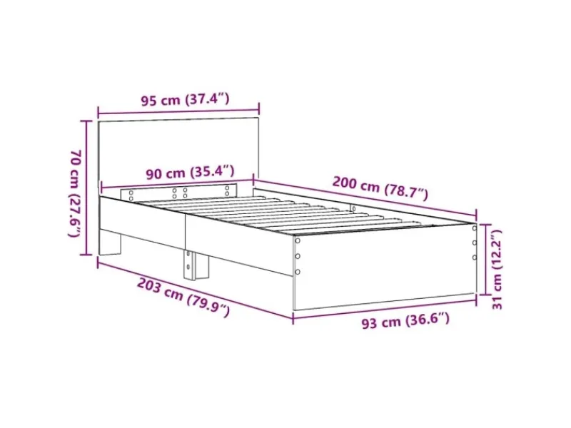 Betten^vidaXL Bettrahmen mit Kopfteil Artisan-Eiche 90 x 200 cm Holzwerkstoff 871655