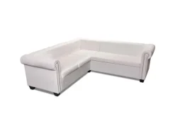 Sofas^vidaXL Chesterfield Ecksofa 5-Sitzer Kunstleder Weiß