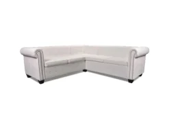 Sofas^vidaXL Chesterfield Ecksofa 5-Sitzer Kunstleder Weiß
