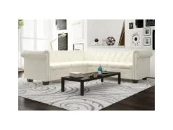 Sofas^vidaXL Chesterfield Ecksofa 5-Sitzer Kunstleder Weiß