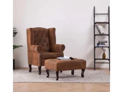 Hocker^vidaXL Chesterfield-Sessel und Fußhocker Braun Wildleder-Optik