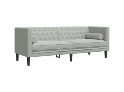 Sofas^vidaXL Chesterfield-Sofa mit Nackenrollen 3-Sitzer Hellgrau Samt 2157821