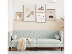 Sofas^vidaXL Chesterfield-Sofa mit Nackenrollen 3-Sitzer Hellgrau Samt 2157821