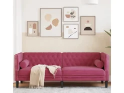 Sofas^vidaXL Chesterfield-Sofa mit Nackenrollen 3-Sitzer Weinrot Samt 2144773