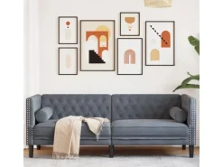 Sofas^vidaXL Chesterfield-Sofa mit Nackenrollen 3-Sitzer Dunkelgrau Samt 2162728