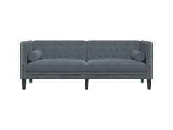 Sofas^vidaXL Chesterfield-Sofa mit Nackenrollen 3-Sitzer Dunkelgrau Samt 2162728