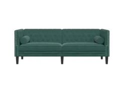 vidaXL Chesterfield-Sofa mit Nackenrollen 3-Sitzer Dunkelgrün Samt 2144774