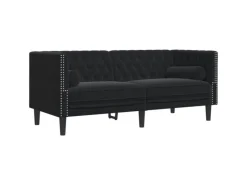 Sofas^vidaXL Chesterfield-Sofa mit Nackenrollen 2-Sitzer Schwarz Samt 2144771