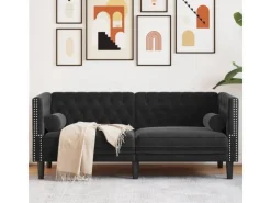 Sofas^vidaXL Chesterfield-Sofa mit Nackenrollen 2-Sitzer Schwarz Samt 2144771