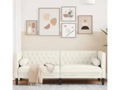 Sofas^vidaXL Chesterfield-Sofa mit Nackenrollen 3-Sitzer Creme Samt 2157823