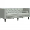 Sofas^vidaXL Chesterfield-Sofa mit Nackenrollen 2-Sitzer Hellgrau Samt 2144770