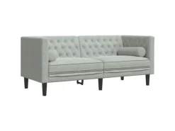 Sofas^vidaXL Chesterfield-Sofa mit Nackenrollen 2-Sitzer Hellgrau Samt 2144770