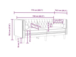 Sofas^vidaXL Chesterfield-Sofa mit Nackenrollen 2-Sitzer Hellgrau Samt 2144770