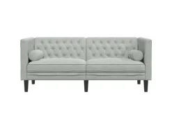 Sofas^vidaXL Chesterfield-Sofa mit Nackenrollen 2-Sitzer Hellgrau Samt 2144770