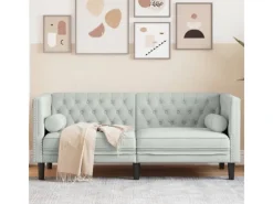 Sofas^vidaXL Chesterfield-Sofa mit Nackenrollen 2-Sitzer Hellgrau Samt 2144770