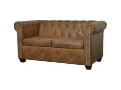 Sofas^vidaXL Chesterfield-Sofa 2-Sitzer Kunstleder Braun