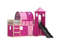 Betten^vidaXL Etagenbett mit Rutsche und Gardinen Rosa 80x200 cm2101526