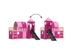Betten^vidaXL Etagenbett mit Rutsche und Gardinen Rosa 80x200 cm2101526