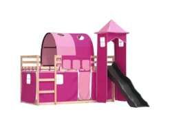 Betten^vidaXL Etagenbett mit Rutsche und Gardinen Rosa 80x200 cm2101526