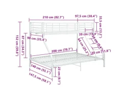 vidaXL Etagenbettgestell Weiß Metall 140x200 cm/90x200 cm621523