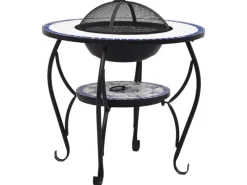 vidaXL Feuertisch Mosaik Keramik Blau und Weiß 68 cm
