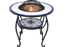 vidaXL Feuertisch Mosaik Keramik Blau und Weiß 68 cm