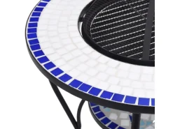 vidaXL Feuertisch Mosaik Keramik Blau und Weiß 68 cm