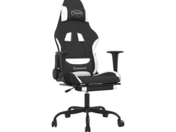 Stühle^vidaXL Gaming-Stuhl mit Fußstütze Schwarz und Weiß Stoff Modell 1