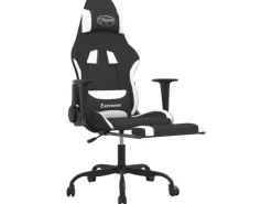 Stühle^vidaXL Gaming-Stuhl mit Fußstütze Schwarz und Weiß Stoff Modell 1