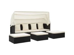 Kissen|Hocker^vidaXL Garten-Sonneninsel mit Dach Schwarz Poly Rattan