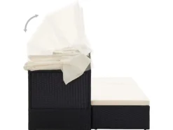 Kissen|Hocker^vidaXL Garten-Sonneninsel mit Dach Schwarz Poly Rattan