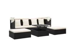 Kissen|Hocker^vidaXL Garten-Sonneninsel mit Dach Schwarz Poly Rattan