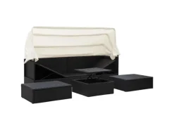 Kissen|Hocker^vidaXL Garten-Sonneninsel mit Dach Schwarz Poly Rattan