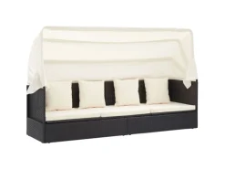 Kissen|Hocker^vidaXL Garten-Sonneninsel mit Dach Schwarz Poly Rattan