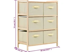 Kommode^vidaXL Korb-Kommode mit 6 Stoffkörben Zedernholz Beige