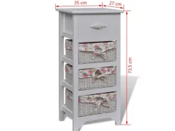 Kommode^vidaXL Korb-Kommode mit 1 Schublade und 3 Körben Weiß Paulownia-Holz