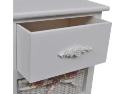 Kommode^vidaXL Korb-Kommode mit 1 Schublade und 3 Körben Weiß Paulownia-Holz