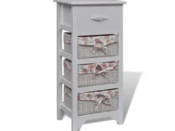 Kommode^vidaXL Korb-Kommode mit 1 Schublade und 3 Körben Weiß Paulownia-Holz