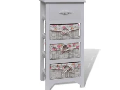 Kommode^vidaXL Korb-Kommode mit 1 Schublade und 3 Körben Weiß Paulownia-Holz