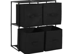 vidaXL Lagerschrank mit 4 Stoffkörben Schwarz 63×30×71 cm Stahl
