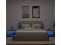 vidaXL Nachttische mit LED-Leuchten 2 Stk Betongrau 50x40x45 cm
