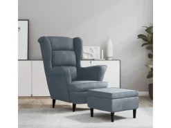 vidaXL Ohrensessel mit Hocker Dunkelgrau Samt